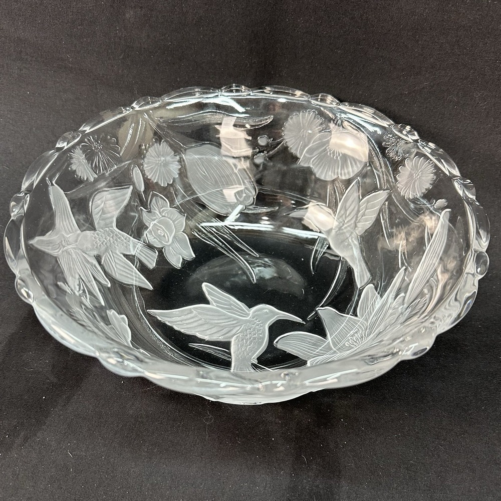Crystal Clear Studios 10 1/2"‎ 'Paradise Garden' Etched Glass Bowl, Vintage